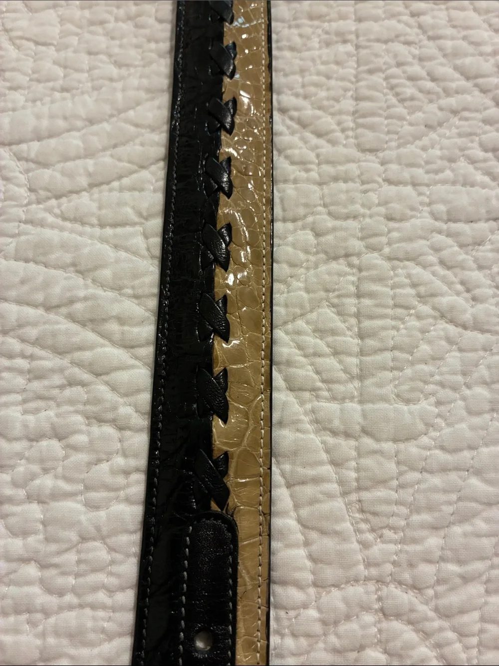 Genuine crocodile two tone belt, buckle made in Italy